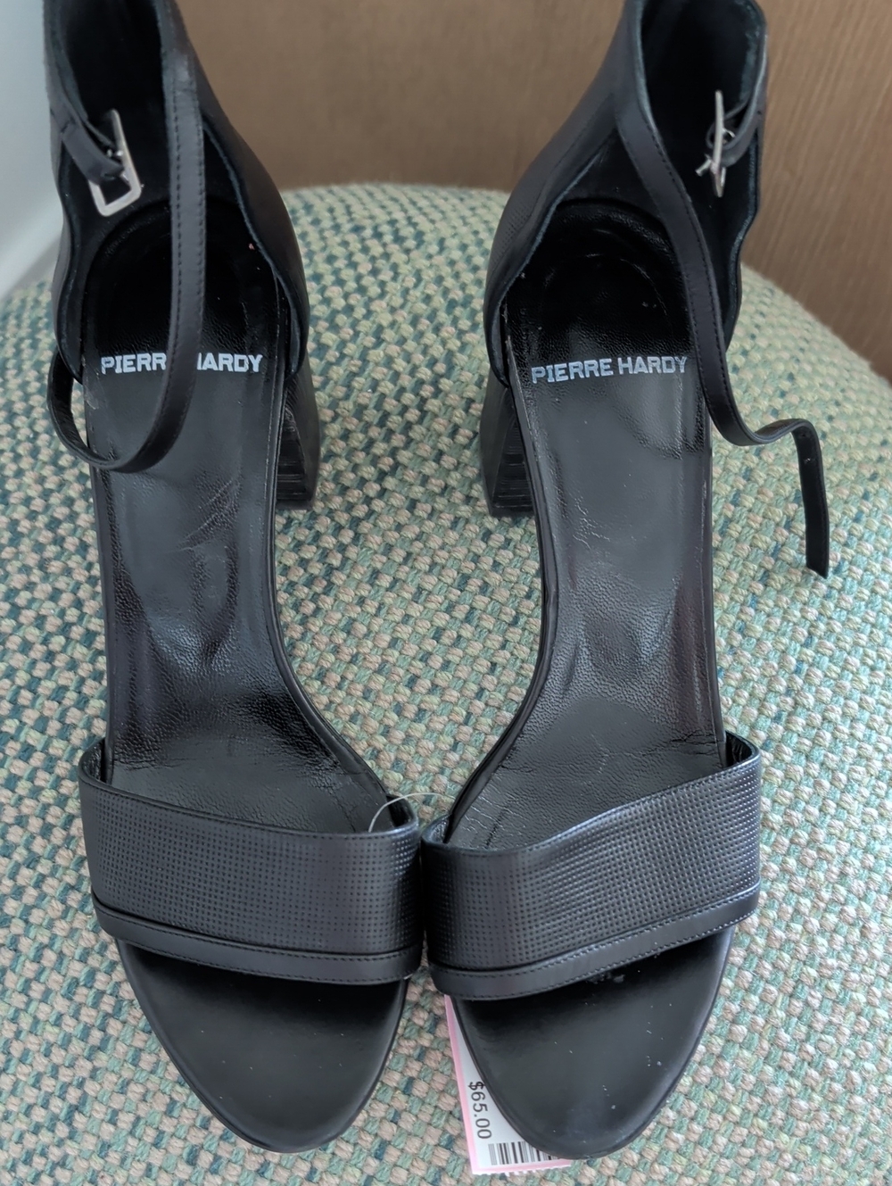 Pierre Hardy Black Leather Ankle-Strap Block Heels